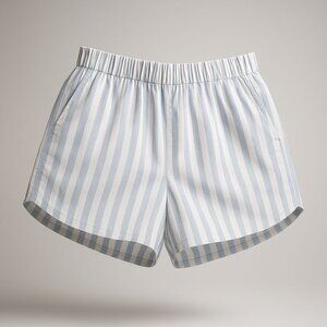 Madewell Cotton Poplin Pull-On Shorts Women's Sz Large Weathered Sky Blue Stripe